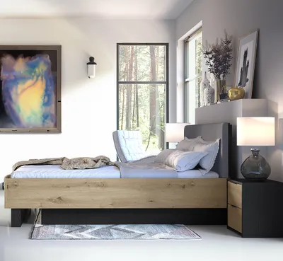 Produktbild von Schlafzimmer Set 3-teilig UTRECHT-166 mit Bett 160x200 in Eiche und graphit