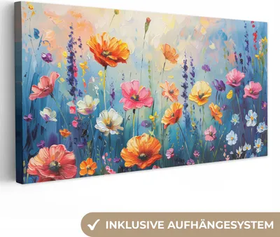Produktbild von MuchoWow® - Leinwandbilder - Blumen - Natur - Aquarell - Kunst, Wandbild, Wanddeko Bilder Wohnzimmer, 80x40 cm