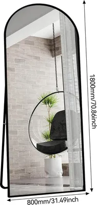 Zdjęcie produktu dla Lustro pełnopostaciowe – lustro stojące – 180 x 80 cm – szkło HD – do postawienia lub zawieszenia – z możliwością pochylania/regulacji – czarne, wygięte