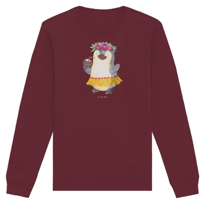Produktbild von Mr. & Mrs. Panda Baumwoll Pullover Pinguin Kokosnuss Größe S - Burgundy - Geschenk, Aloha, Erholt, Sweatshirt, Urlaub, Bio, Pulli, Hawaii, Sweater