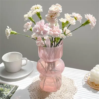 Glazen Vaas, dreilagig, 18 cm, rosa, für Hydrokulturblumen