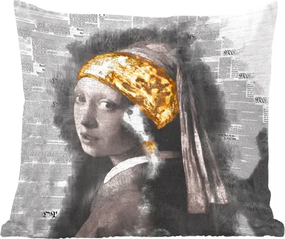 Produktbild von MuchoWow® Zierkissen Sofakissen Wohnzimmer Dekokissen 45x45 cm Das Mädchen mit dem Perlenohrring - Vermeer - Gold - Schlafpolster - Polster für das Sofa