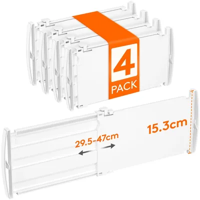 Schubladen-Organizer, 4er-Set, verstellbar 29,5–47 cm, weiß