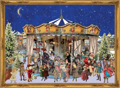 Produktbild von Nostalgischer Adventskalender Karussell mit Weihnachtsmotiven
