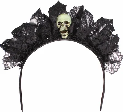 Produktbild von Haarreif mit Totenkopf und schwarzer Spitze