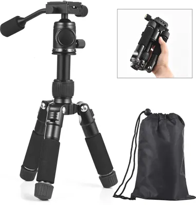 Zdjęcie produktu dla Mini statyw, przenośny statyw biurkowy, stop aluminium, 52 cm / 20,5 cala maks. wysokość: 5 kg, nośność z uchwytem, obrotowa głowica kulowa 360′ã do bezlusterkowych lustrzanek cyfrowych, kamer wideo