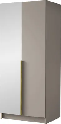 Produktbild von MIRJAN24 Kleiderschrank Bono II, Schlafzimmer, mit Spiegel, Drehtürenschrank, mit Kleiderstange, Modern, Garderobenschrank, Metallgriffe (Farbe: Cashmere / Cashmere + Gold)