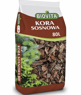 Produktbild von Biovita Kiefernrinde Rindenmulch Mittel 5-40mm, Gartenrinde, Beetabdeckung, Mulch, Dekorrinde, Bodenverbesserer 80L, KI-generiertes Bild