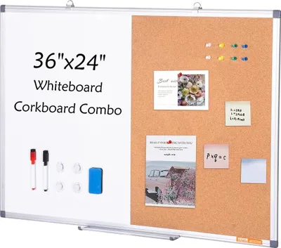 Zdjęcie produktu dla Tablica suchościeralna i tablica korkowa o wymiarach 36" x 24" z aluminiową ramą do szkoły lub domu