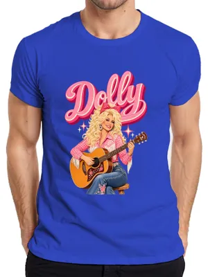 Produktbild von Dolly Parton Country Musik Sängerin Gitarre Cowgirl Western Retro Herren T-Shirt, Blau, M