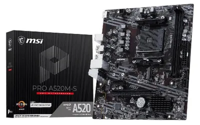 Zdjęcie produktu dla MSI A520M-S: płyta główna, format mATX, chipset A520, socket AM4 (dla procesorów AMD Ryzen), pamięć DDR4