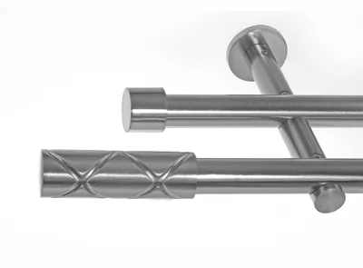 Produktbild von BASIT® Gardinenstange Set Edelstahl Look Metall Ø 19mm zur Wandbefestigung 2-lauf Zylinder, Länge wählbar H29 E63 E61