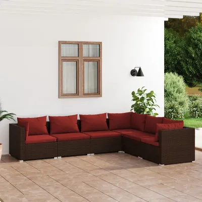 Produktbild von Möbel 6-tlg. Garten-Lounge-Set mit Auflagen Poly Rattan Braun - Balkonmöbel 3101715