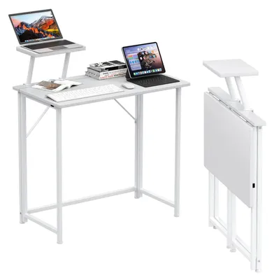 Produktbild von Computertisch - Schreibtisch Gaming Tisch - Rechteckig - Mit Monitoraufsatz - Mit Tastaturauszug - 80 x 45 x 74 cm - Weiß