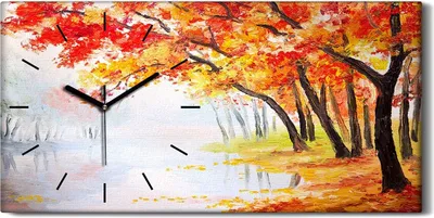 Produktbild von Wohnzimmer-Bild Leinwand Uhr Geräuschlos 60x30 Herbst Bäume Wald Wasser - schwarze Hände