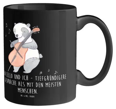 Produktbild von Mr. & Mrs. Panda Kaffeebecher Violoncello Gespräche - Schwarz - Geschenk, Musiker, Bedruckte Tasse, Freund, Instrument, Musik, schöne, Lernen, Becher, mit Spruch, Cellist