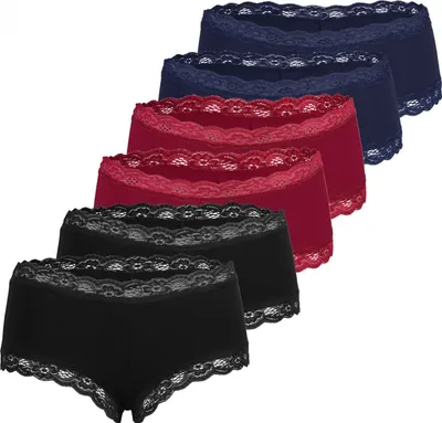 Produktbild von Fabio Farini - 6 Stück Damen Hipster Unterwäsche - Unterhosen aus Baumwolle mit Stretch mit floraler Spitze am Bund und Beinabschluss