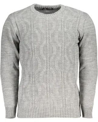 Produktbild von Grauer Herrenpullover aus Zopfmuster mit Kontrastdetails und Logo