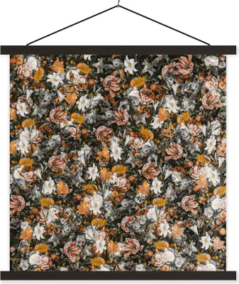 Produktbild von MuchoWow® Textilposter Blumen - Collage - Kunst 40x40 cm mit schwarzem Rahmen - Fotos