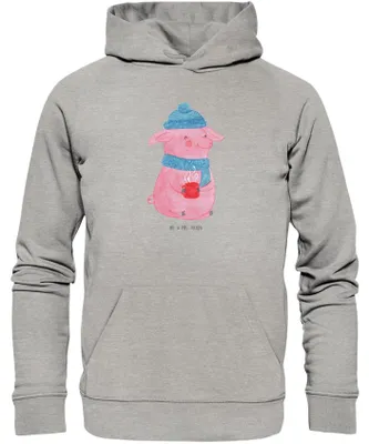 Produktbild von Mr. & Mrs. Panda Bedruckter Hoodie Schweinchen Glühwein Größe M - Heather Grey - Geschenk, Kapuzenpulli, Weihnachtsmarkt, Betrunken, Statement-Hoodie, Hoody, Pullover