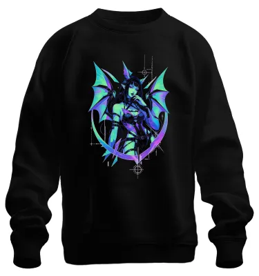 Immagine prodotto di Felpa con cappuccio, stile "sweatshirt", con stampa a tema "Succubus", "Dämon", "Anime", "Manga", "Gothic", "E-Girl", "Giappone", "Y2K", "Waifu", colore nero, taglia S