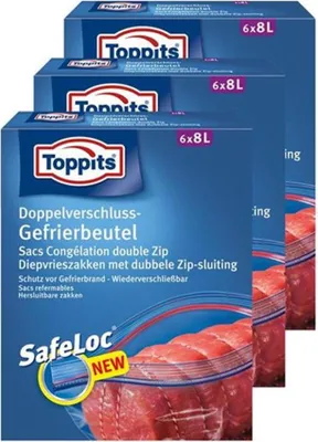 Produktbild von Toppits Doppel-Verschluss Gefrierbeutel 6x8 Liter (3er Pack)