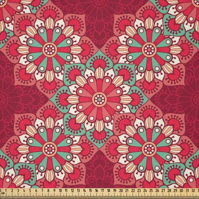 Immagine prodotto di ABAKUHAUS Tessuto in microfibra Mandala al metro, motivi floreali rotondi in colori vivaci, ornamenti folcloristici ispirati al motivo Paisley, 2 m (230 x 200 cm), rosa Seafoam Peach