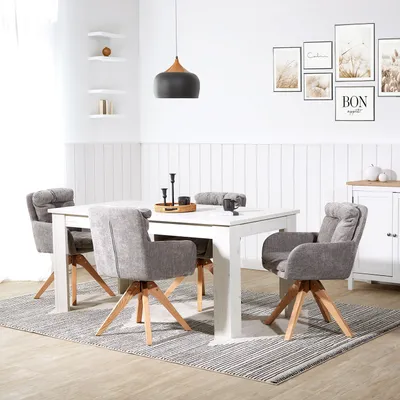 Image de Chaise de Salle à Manger Lot de 4 Moderne Tissu Lin Gris Design Chaises de Cuisine Chaises pas Cher Fauteuils Rembourrée