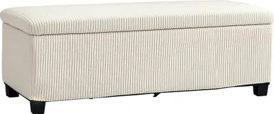 Zdjęcie produktu dla Ławka HOMCOM ze schowkiem i wyglądem sztruksu, tapicerowana ławka ze stalowymi nogami, skrzynia do salonu, sypialni, przedpokoju, 112 x 42 x 40 cm, beżowa