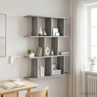 Imagen del producto de Estantería de pared Maison Exclusive, color gris Sonoma, 80 x 20 x 96 cm, fabricada en material de madera