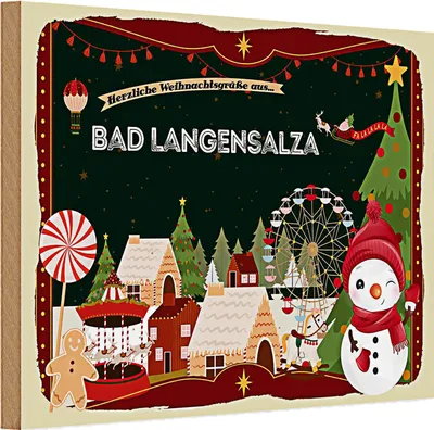 Produktbild von Holzschild Weihnachten Grüße aus BAD LANGENSALZA 30x20cm