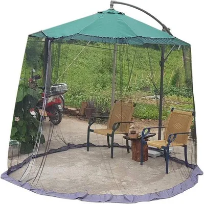 Produktbild von Famanu Mückennetz für Terrassenschirme - Polyester mit 2 Türen und Reißverschluss - Verstellbare Schnüre