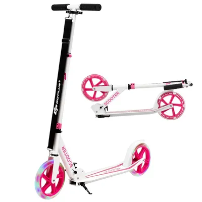 Obrázek produktu pro COSTWAY Scooter Městská koloběžka 100kg nosnost Kickscooter se 2 LED koly skládací a výškově nastavitelná růžová