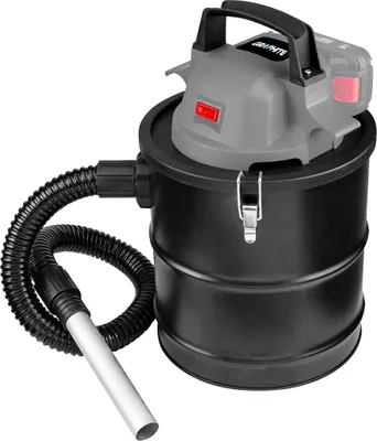 A cordless ash vacuum cleaner with a black drum and a gray top unit, shown against a white background.