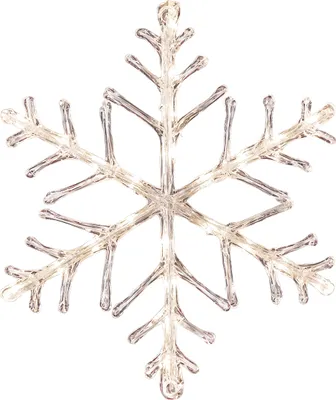 A close-up of a lit-up snowflake decoration.