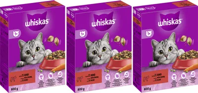Produktbild von WHISKAS® Karton Trocken 1+ mit Rind 3 x 800g