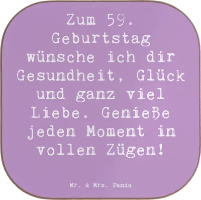 Produktbild von Mr. & Mrs. Panda unterleger Spruch 59. Geburtstag - Lavendeltraum - Geschenk, Freude, Gesundheit, warmherziger Wunsch, Alter, Coaster, Untersetzer für Gläser, Design