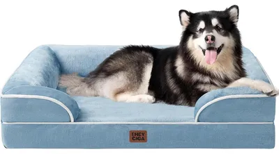 Immagine prodotto di Cuccia ortopedica per cani, taglia XXL, 132x104 cm, realizzata in memory foam, colore blu, lavabile, impermeabile e antiscivolo