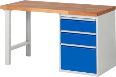 Produktbild von Werkbank mit 3 Schubladen - Teilauszug - 180:2 / 360:1 - 840 x 1.500 x 700 mm (HxBxT) - Traglast 1.000 kg - Buche