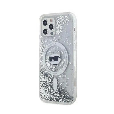 A Karl Lagerfeld iPhone 12/12 Pro hardcase with liquid glitter and a Choupette Head design.