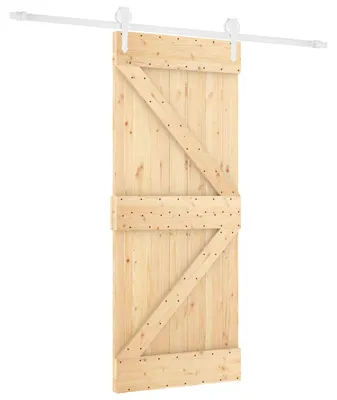 Image de Porte coulissante vidaXL, finition naturelle et blanche, 80 x 210 cm, en pin massif