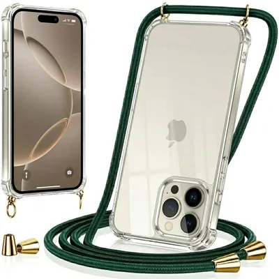 Image de Lanière pour coque Apple iPhone 17, étui de protection à porter autour du cou, étui pour téléphone portable avec cordon, vert