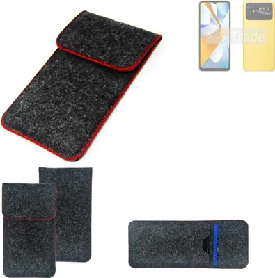 Produktbild von K-S-Trade Handy Schutz Hülle kompatibel mit Xiaomi Poco C40 Schutzhülle Handyhülle Filztasche Pouch Tasche Case Sleeve Filzhülle dunkelgrau roter