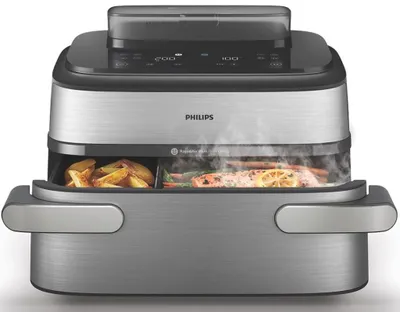Produktbild von Philips 5000 series Steam Airfryer Megabasket, Heißluftfritteuse, 9,5 l, Rapid Air, 40 °C, 200 °C, Doppel