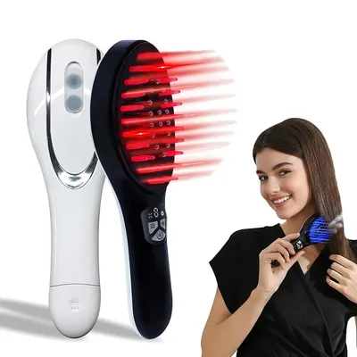 Produktbild von Haarbürste, 6-in-1 wiederaufladbares Kopfhautmassagegerät mit Haarwuchsöl-Applikator, Nano-Nebel-Funktion und elektrischer Vibrationsbürste