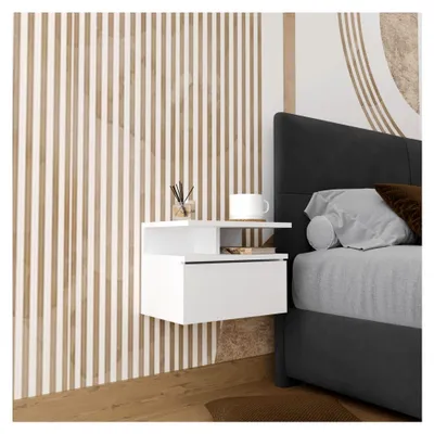 Produktbild von Hängender Nachttisch – Wandmontiertes Nachtkästchen mit Tür – Atlantic Eiche – Platzsparendes Design – Schwebender Schrank für das Schlafzimmer