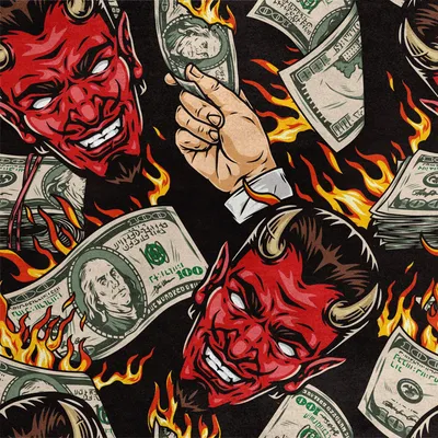 Obrázek produktu pro Královská sametová polyesterová tkanina na šití - motiv Devil Dollar