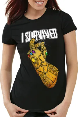 Produktbild von style3 I survivded Thanos Damen T-Shirt infinity superheld kino, Farbe:Schwarz, Größe:M
