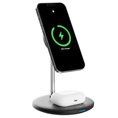 Productafbeelding van CHEROY PowerDuo 2-in-1 Draadloze Oplader - 15W Qi Oplaadstation - Geschikt voor MagSafe iPhone & AirPods - Zwart