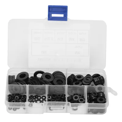 Obrázok produktu pre Gumené podložky, nylonové podložky, sada plochých tesniacich krúžkov, 350 kusov, čierne nylonové plastové podložky M2/M2,5/M3/M4/M5/M6/M8